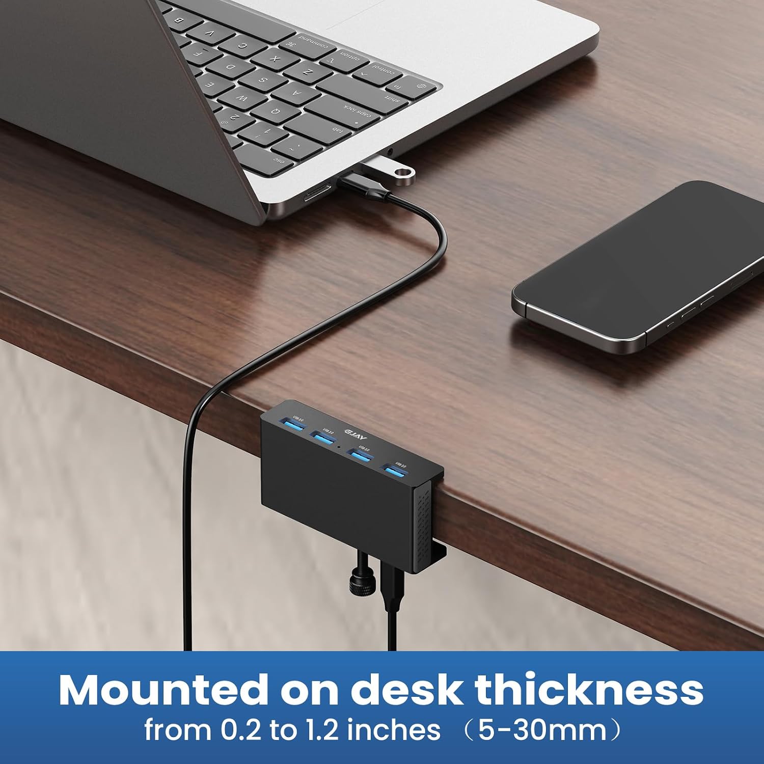 Clamp USB Hub 4-Port USB-A Hub 4.92ft Cable for iMac & PC