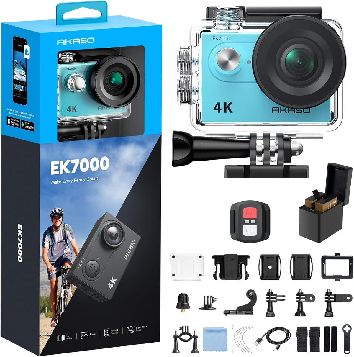 EK7000 4K30FPS 20MP WiFi Action Camera with EIS Ultra HD 131FT Waterproof Underwater Camera Remote Control 4X Zoom