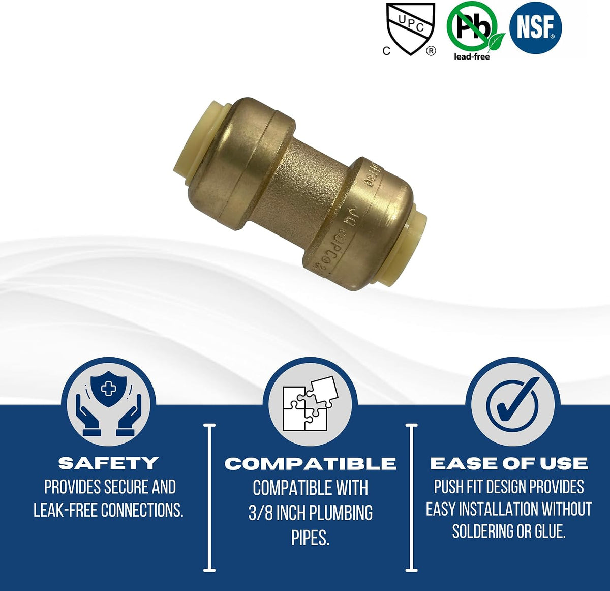 2 Pack XFITTING 3/8" Push Fit Coupling, Push to Connect with 1 Clip