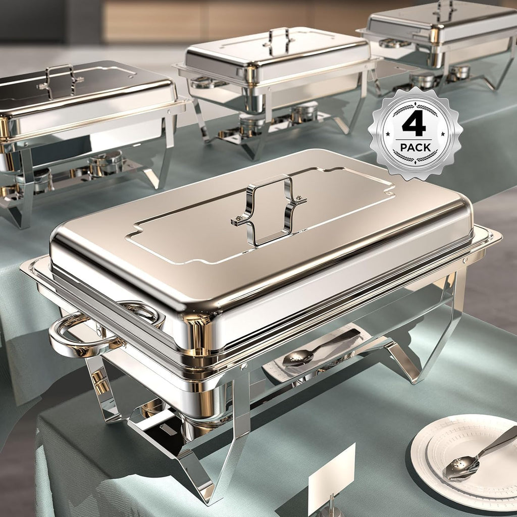 Chafing Dishes for Buffet 4 pack, 9QT [No Fingers Cut] Roll Edge Designed Chafing Dish Buffet Set [Mirror-Like