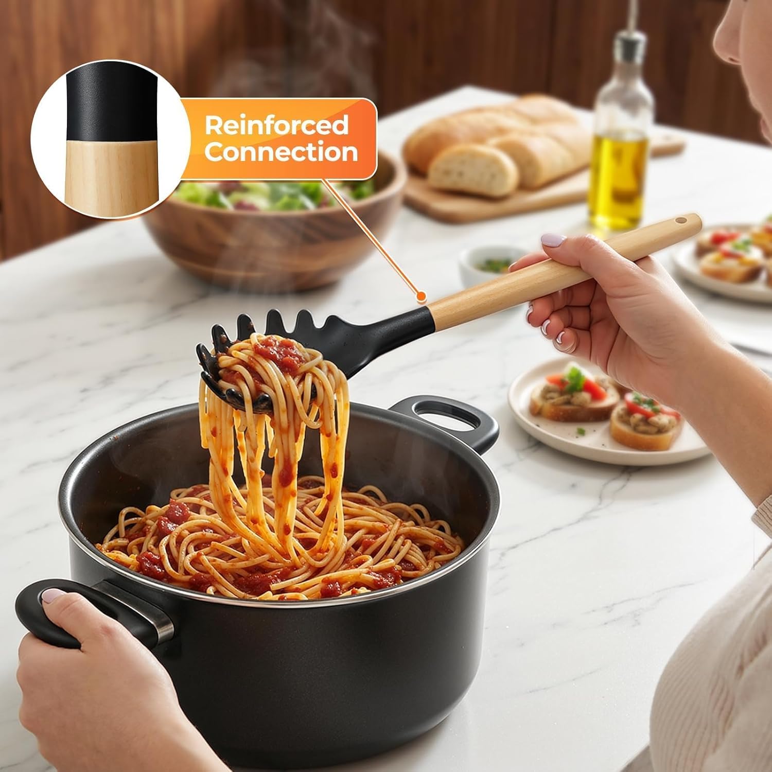 Kitchen Utensils Set - 33 PCS, Heat-Resistant Silicone Cooking Utensils Set with Wooden Handle, BPA-Free Kitchen