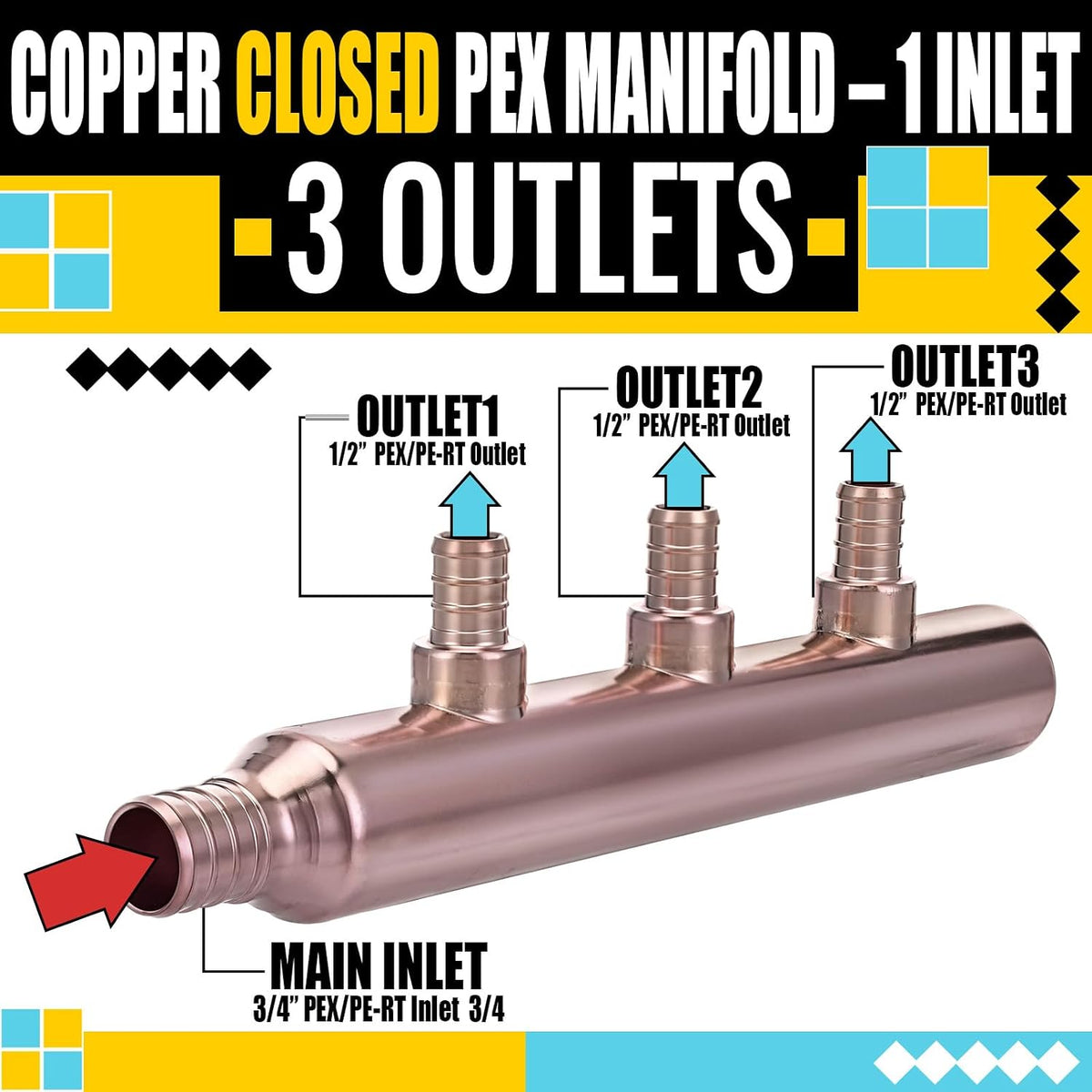 Zonon 2 Pack 3 Port Closed Crimp Lf Pure Copper Pex Manifold Tee