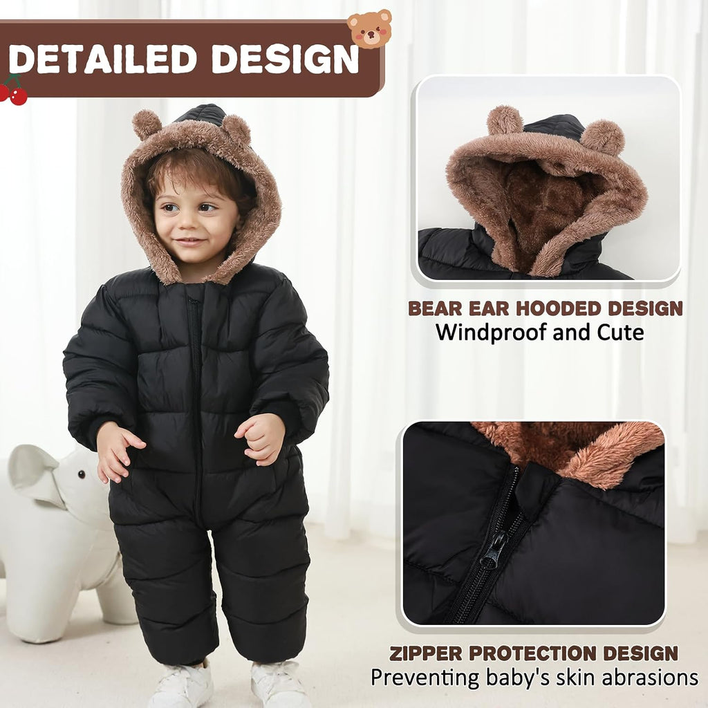 Baby Boys Girls Snowsuit Winter Clothes Suit Hooded Jumpsuit Romper Bear Outfit Infant Warm Coat Outwear Overcoat