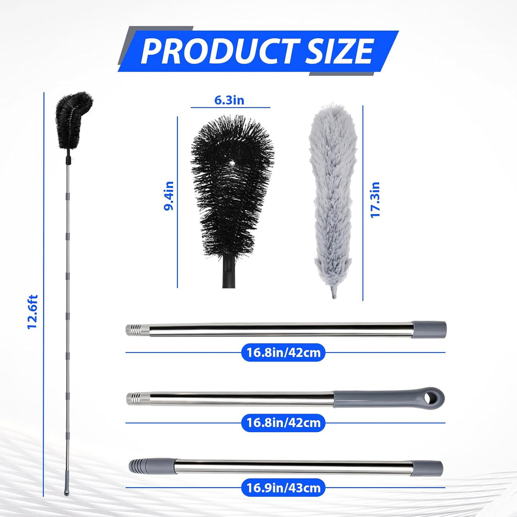 12.6 FT Telescopic Gutter Cleaning Tool from The Ground, 10-Section Adjustable Length with Two Different Brushes for