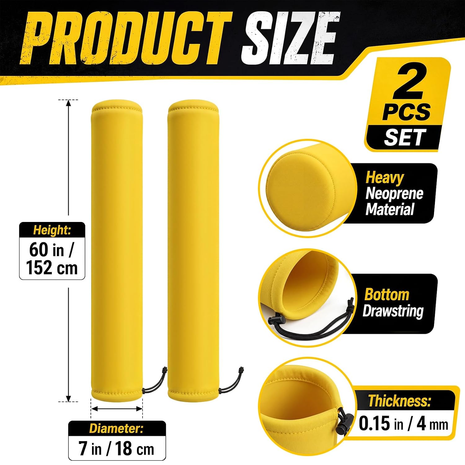 2 Pack Neoprene Safety Bollard Cover, 0.16" Thick Fits up to 60 x 7 Heavy Duty Flat Top Bollard Post Sleeve with