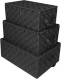 Set of 3 Hand-Woven Storage Baskets with Lids – Mesh Design Organizers for Closet, Shelves, and Home Storage (Black)