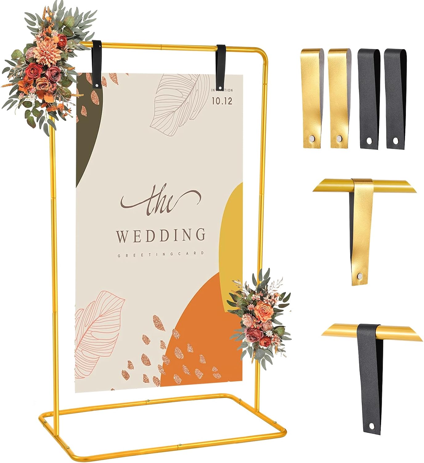 Wedding Welcome Sign Easel Stand Holder 68 x31x 20 With Leather Straps,Gold | Welcome to Our Wedding Sign Holder
