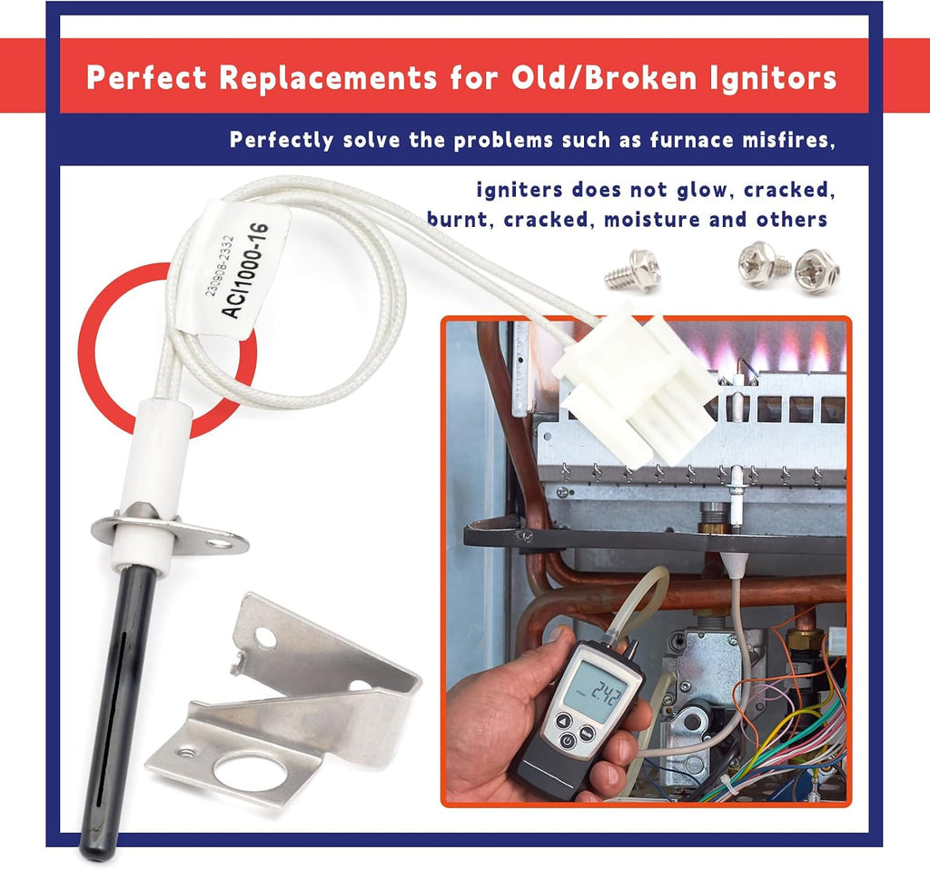 Upgraded 903110A 903110 Universal Furnace Hot Surface Ignitors With Plug, Round Silicon Nitride Hot Surface Igniters Kit Replacement for Nordyne Furnace Igniters 632504