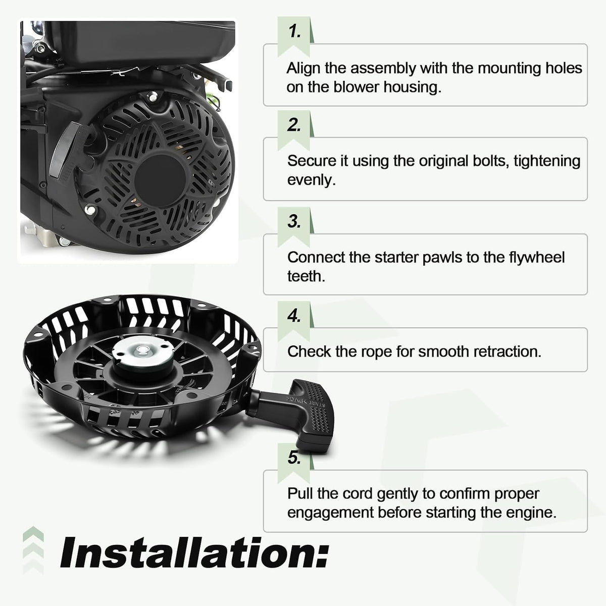 Recoil Starter Assembly with Pull Cord Compatible with Kohler CH255 CH260 CH270 5.5hp 6hp 7hp 208cc Engine for Lawn Mower Replace 1716502 1716501S 1716512S 1716512-S 1716501-S