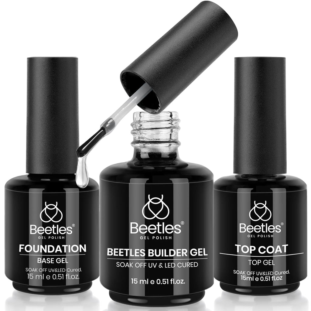 Beetles 3Pcs 15 ml Builder Nail Gel with Base and No Wipe Top Coat | Gel Polish Kit for Gloss Finish and Long-Lasting