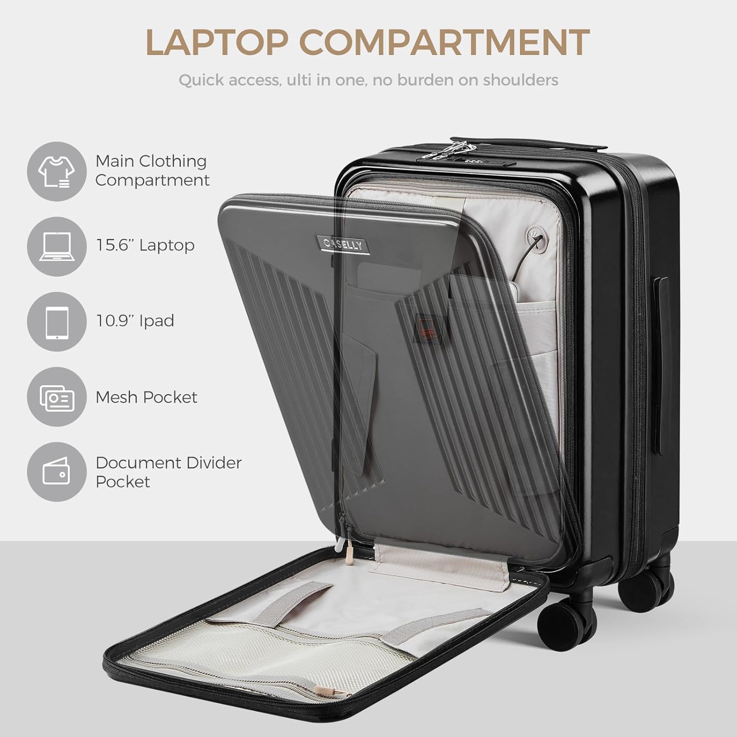 Carry on Luggage Top opening Suitcases, Expandable with Cup Holder and USB Charging Port,Lightweight with Front