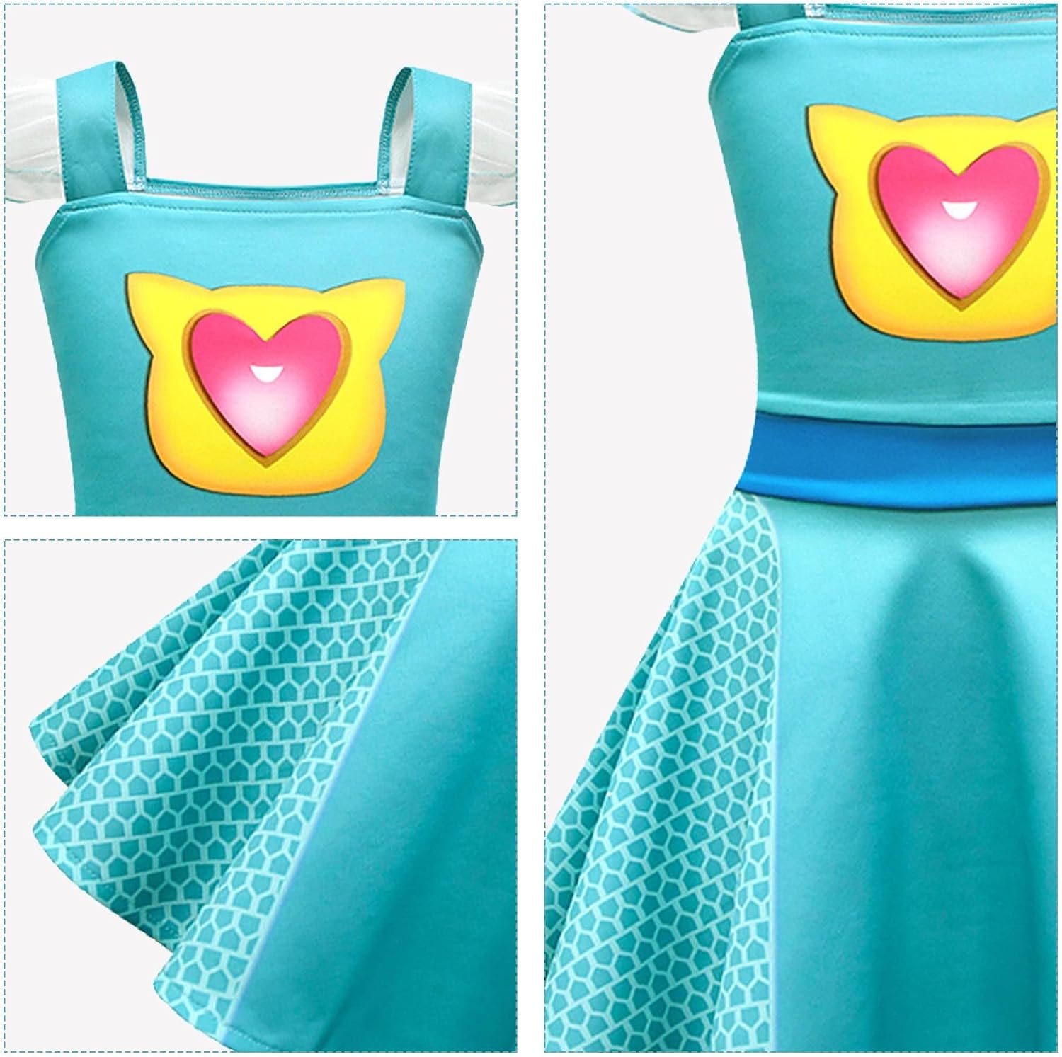 Girls Superhero Dress with Mesh Sleeves,Cat Eyes Mask and Cute Necklace for Halloween Birthday Party Outfits