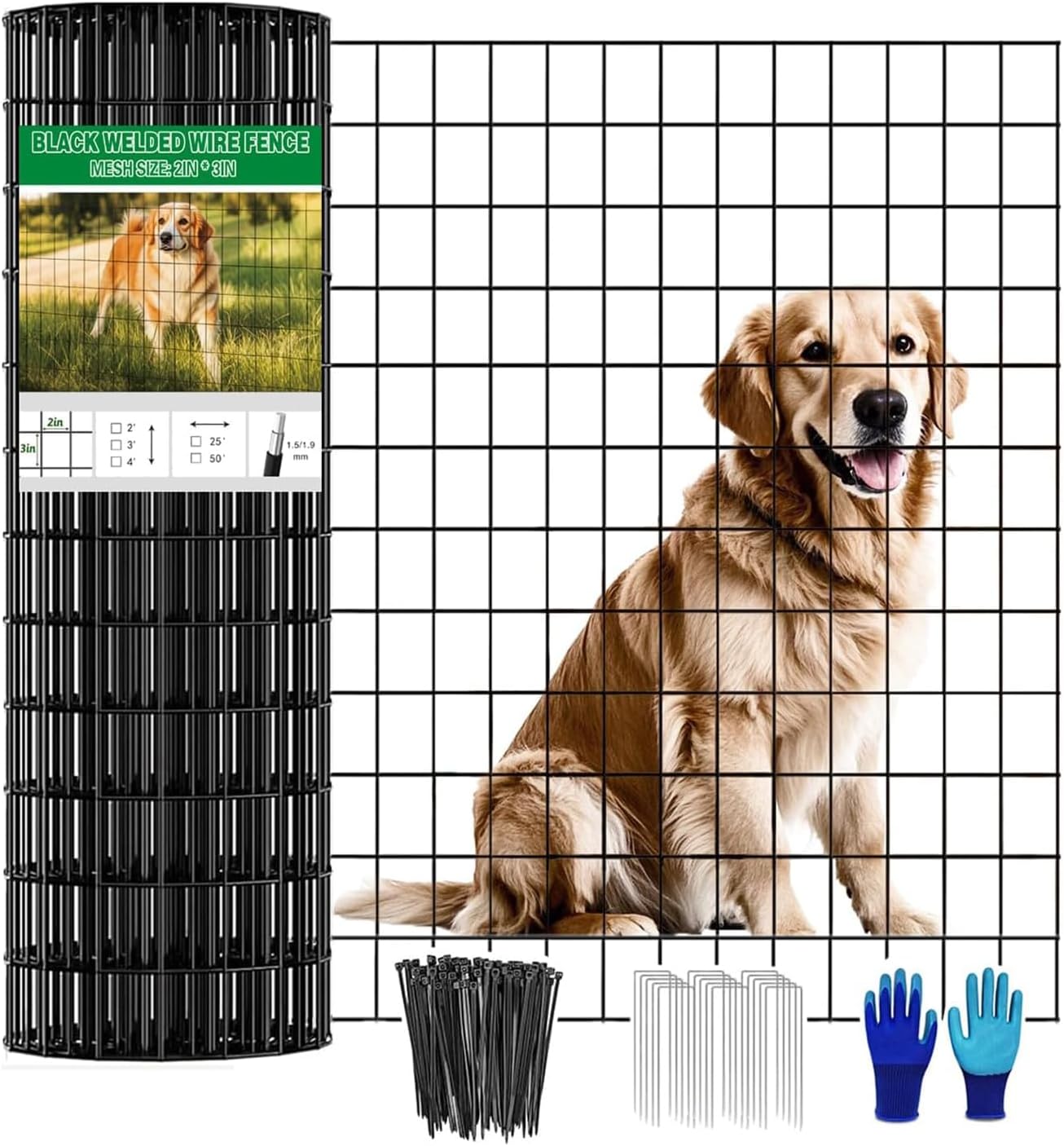 Welded Wire Fence 36inch x 50ft Roll,16 Gauge 2" x 3" Mesh Black