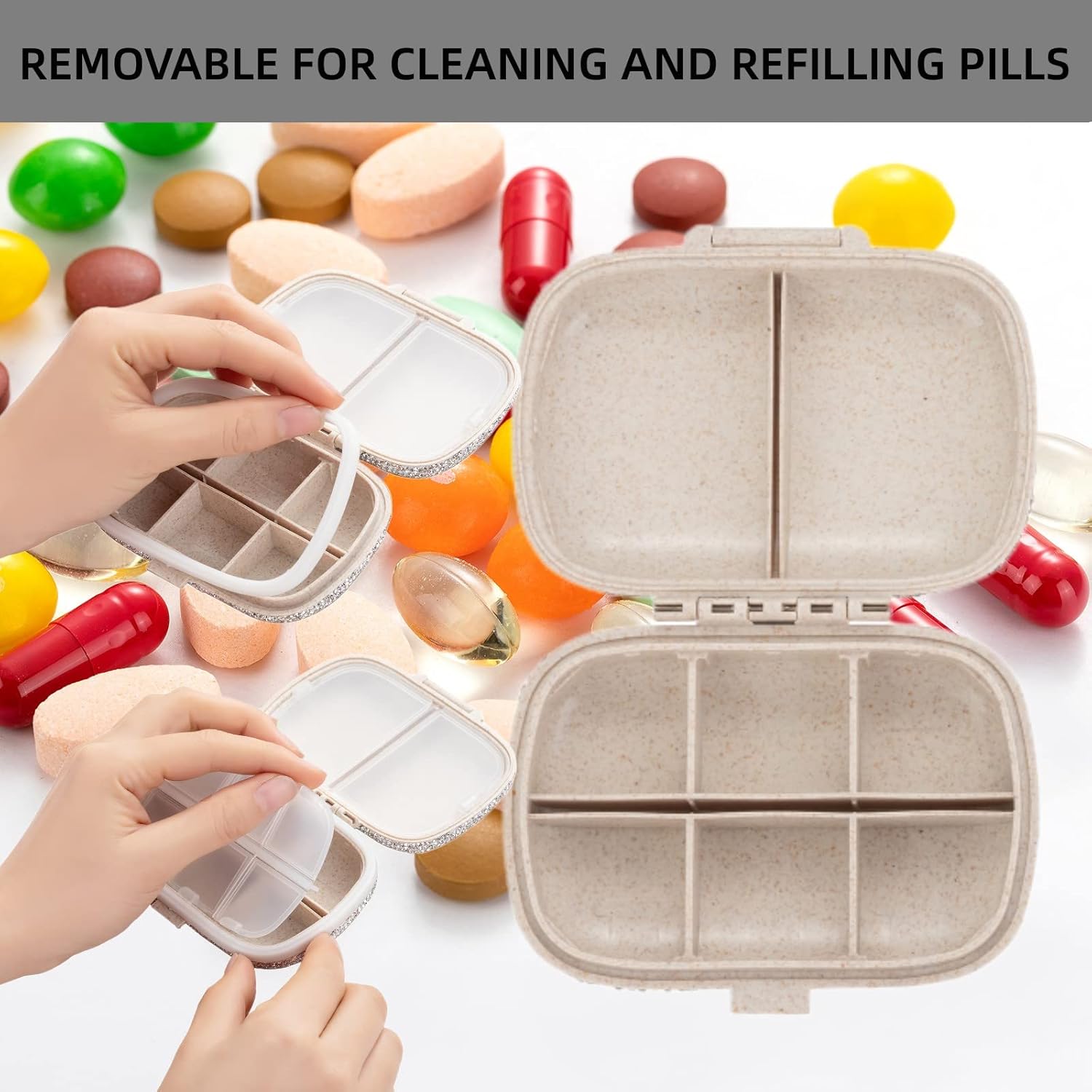 Daily Vitamin Organizer,Portable Pill Case Travel,Medicine Pill Boxes Containers Bottle,Small Pill Holder Carrier for