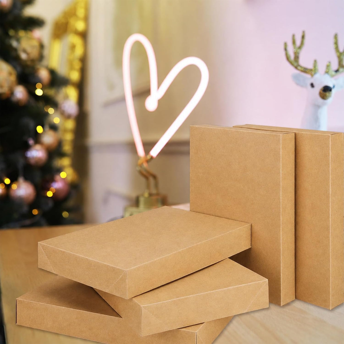 5 Pack Gift Boxes with Lids,14x9.5x2 Inch Kraft Shirt Boxes
