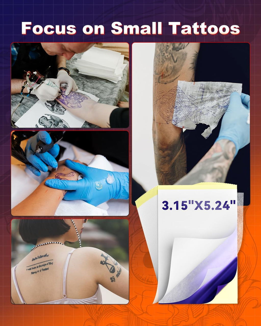Tattoo Stencil Paper 3.15" x 5.24" for TP31 Mini Tattoo Printer, 100 Tattoo Transfer Paper for