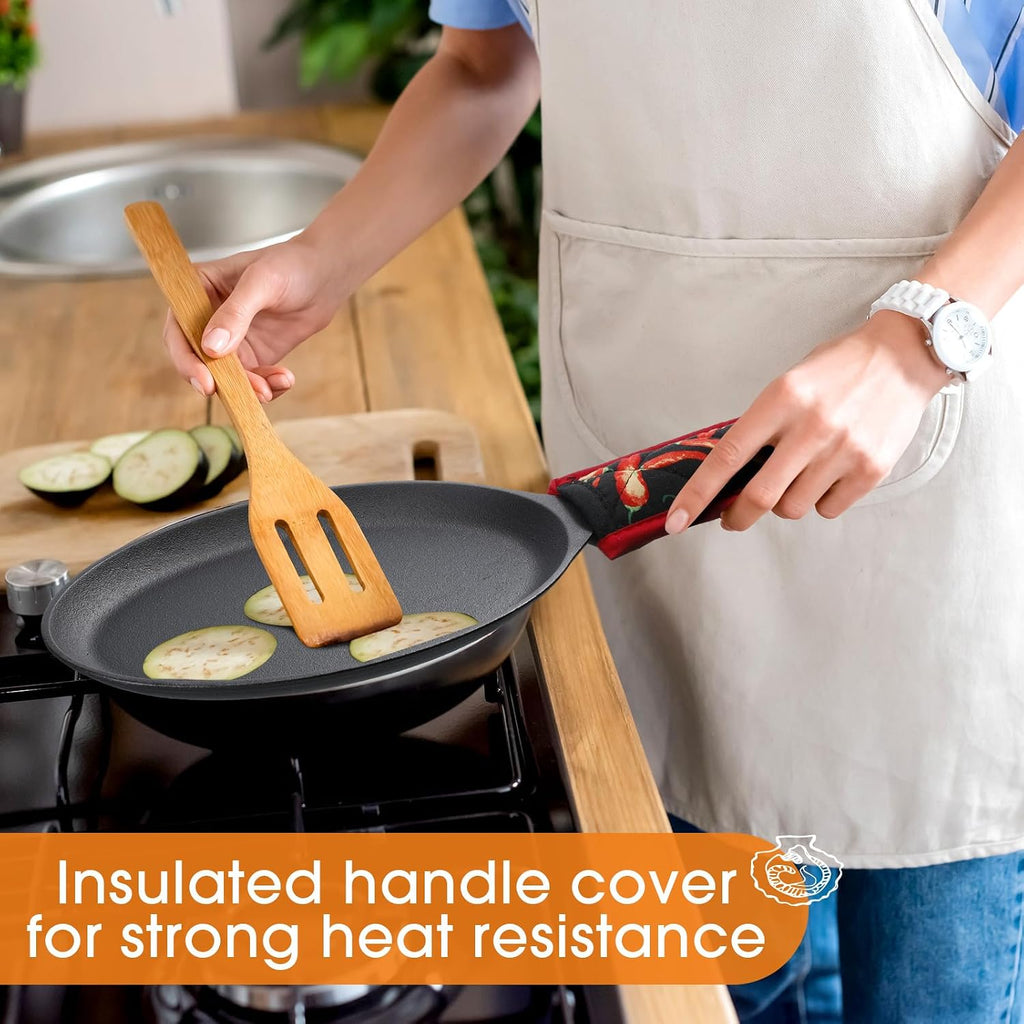 Cast Iron Fajita Skillet, Wooden Tray, Protective Mitt, 4 Sets