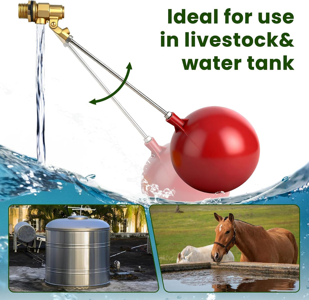 Stainless Steel Float Valve for Water Tank, Automatic Water Level Control Valve with Adjustable Rod, 1/2" & 3/4" NPT