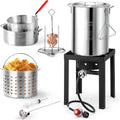 30QT Turkey Fryer & 10QT Fish Fryer Kit w/ 55,000BTU Propane Stove, Aluminum Outdoor Deep Fryer & Seafood Boiler