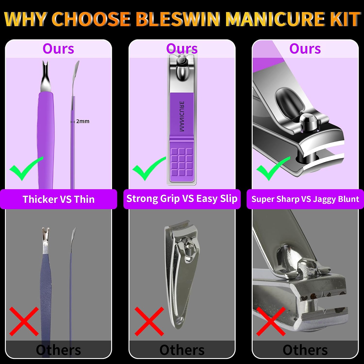 Manicure Set 16Pcs Professional Stainless Steel Pedicure Kit Mens Grooming Kit Fingernail & Toenail Clippers Set