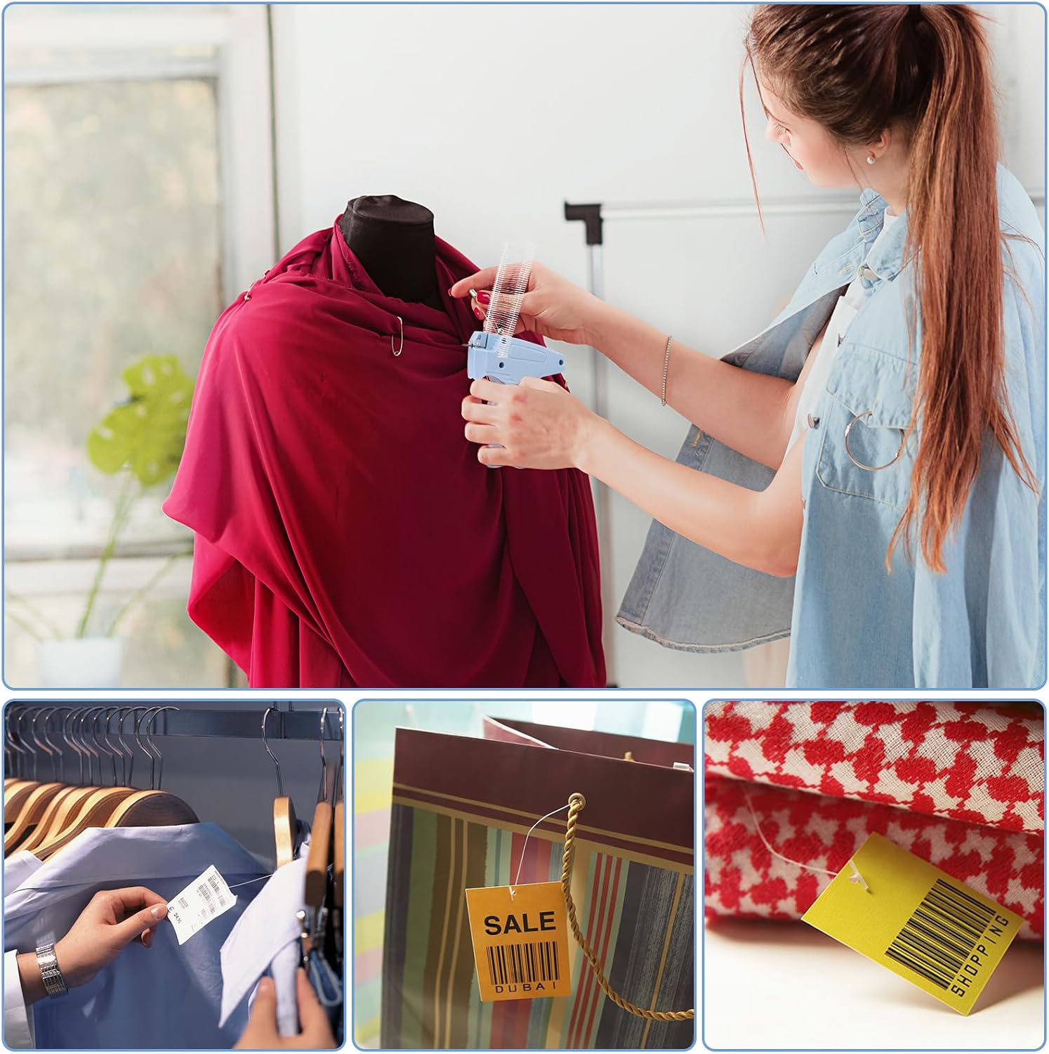 Tagging Gun for Clothing, Standard Retail Price Tag Attacher Gun Kit for Clothes Labeler with 6 Needles & 1000pcs 1"
