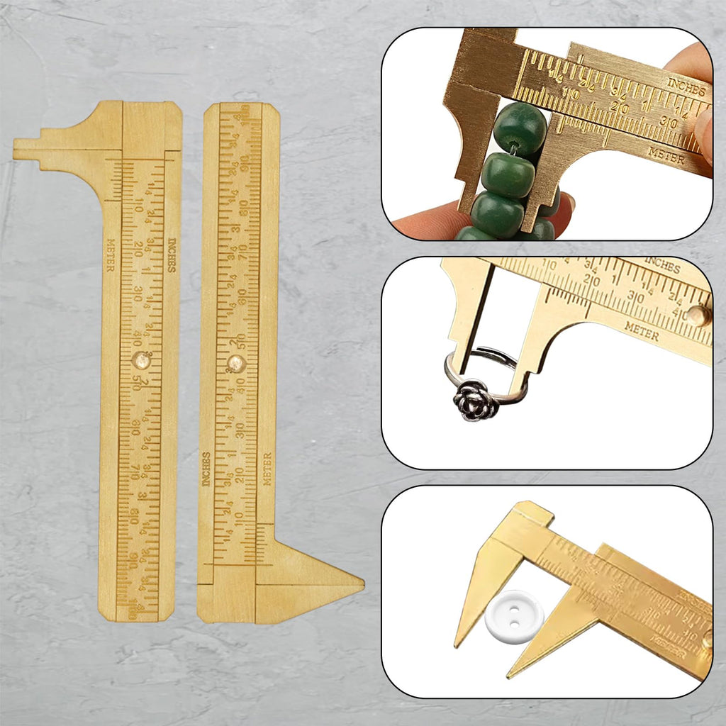 Flylin 2Pcs Brass Pocket Caliper, Brass Sliding Gauge Pocket Caliper