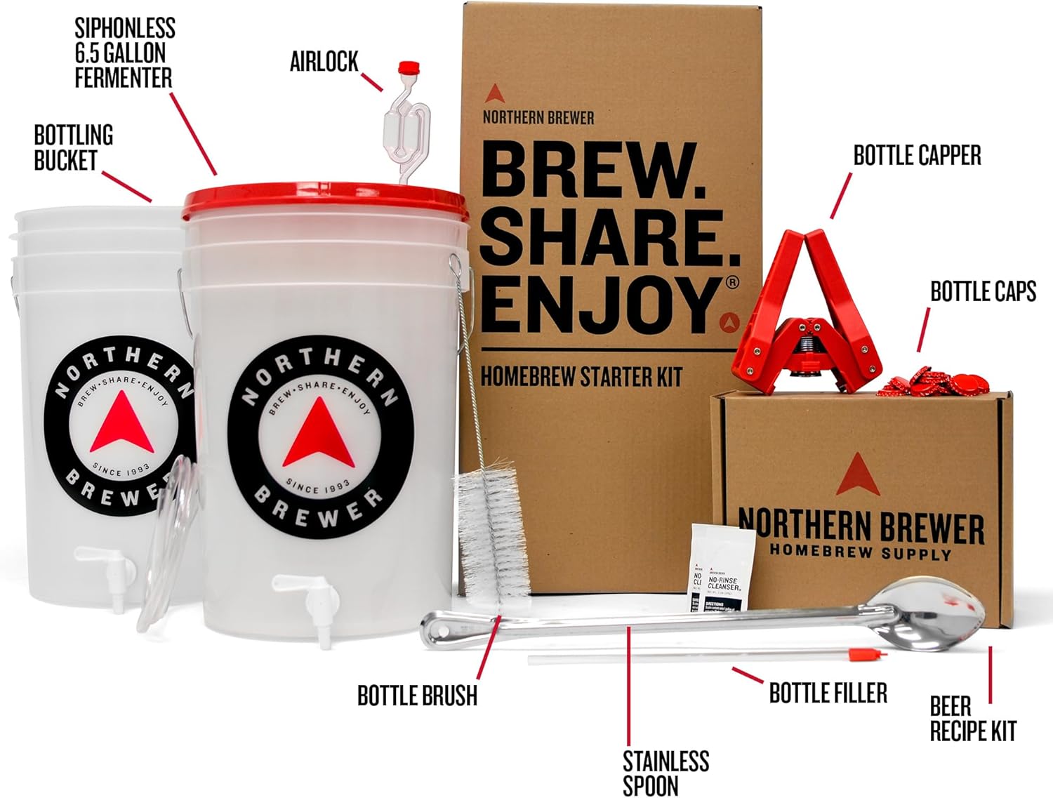 Essential Brew. Share. Enjoy. HomeBrewing Starter Set, Equipment and Recipe for 5 Gallon Batches (Block Party Amber)