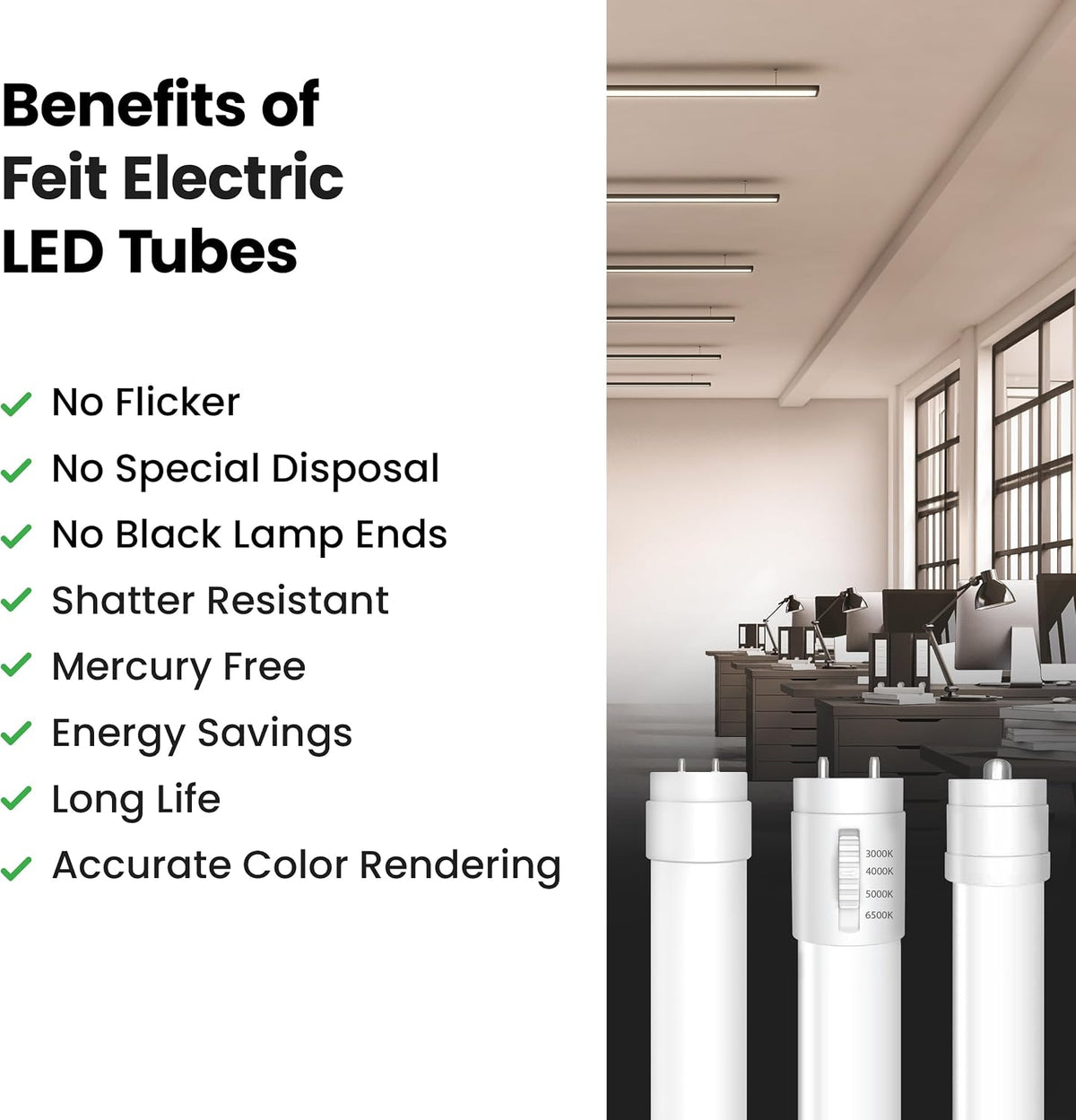 Feit Electric 4ft T8 LED Light Bulbs, 32/40W Eq, Warm White, 4 Pack