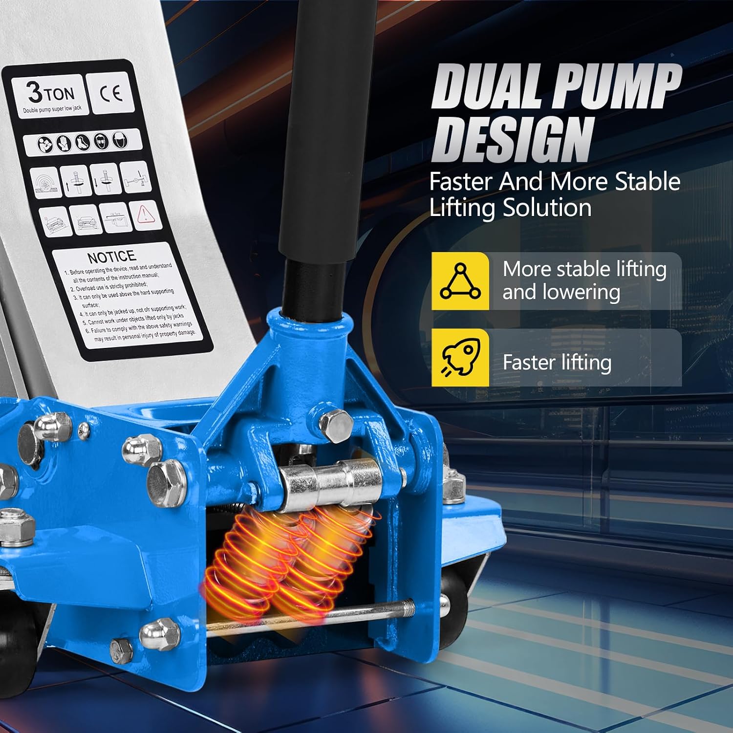 3 Ton Floor Jack, Aluminum and Steel Low Profile Jack with Dual Pistons Quick Lift Pump for Cars & SUVs, Lifting