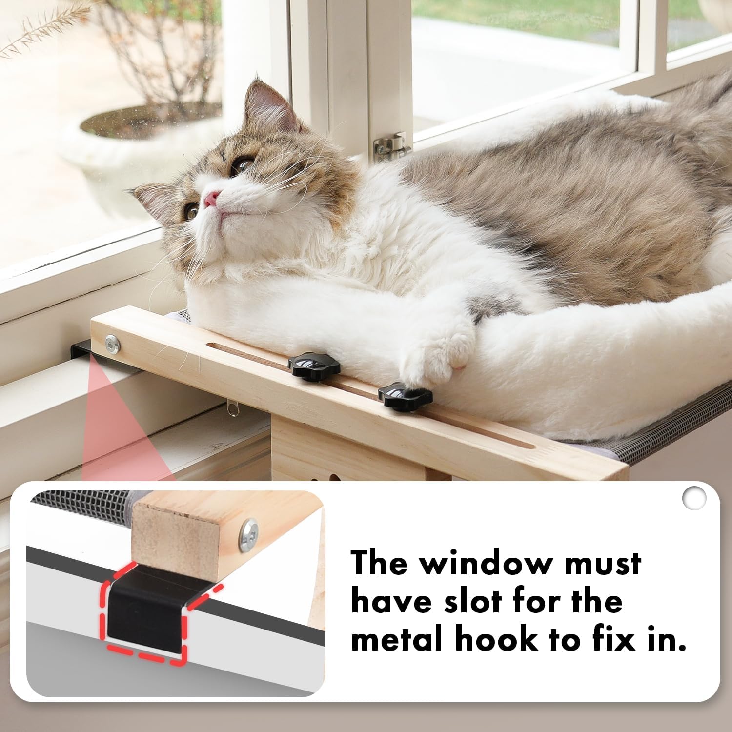 Cat Sill Window Perch Sturdy Hammock Window Seat with Cushion Bed Cover, Wood & Metal Frame for Large Cats, Easy to