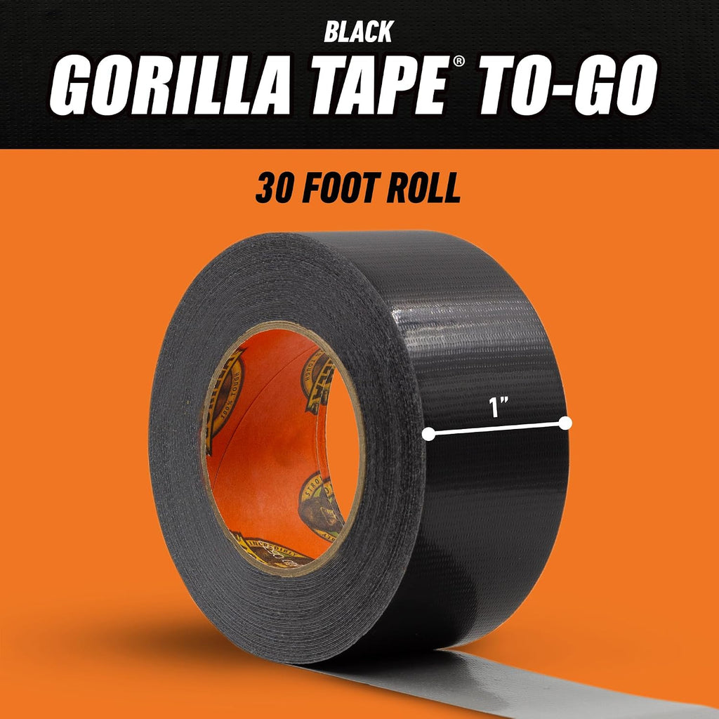 Mini Duct Tape to-Go, 1" x 10 yd, Black, Travel Size, 2-Pack
