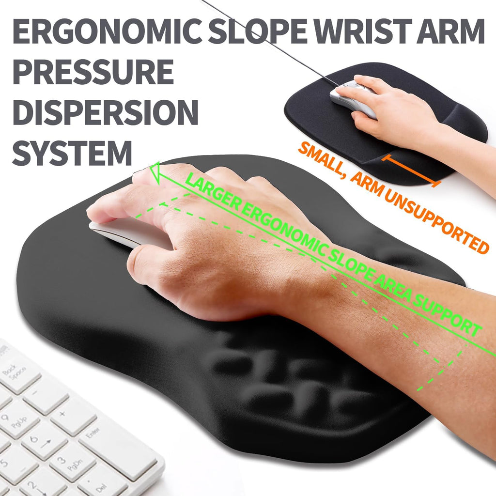 Ergonomic Slope Mouse Pad Wrist Support, Wrist Rest Mousepad for Carpal Tunnel Pain Relief with Massage Bulge and