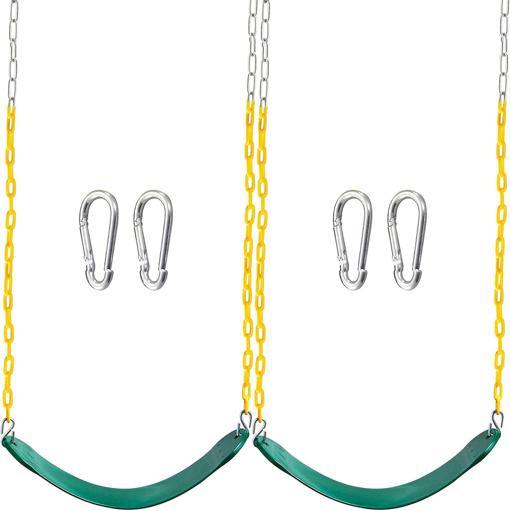 2 Pack Green Swing Seats Heavy Duty with 66" Chain, Swing Set Accessories Replacement with Snap Hooks for Kids