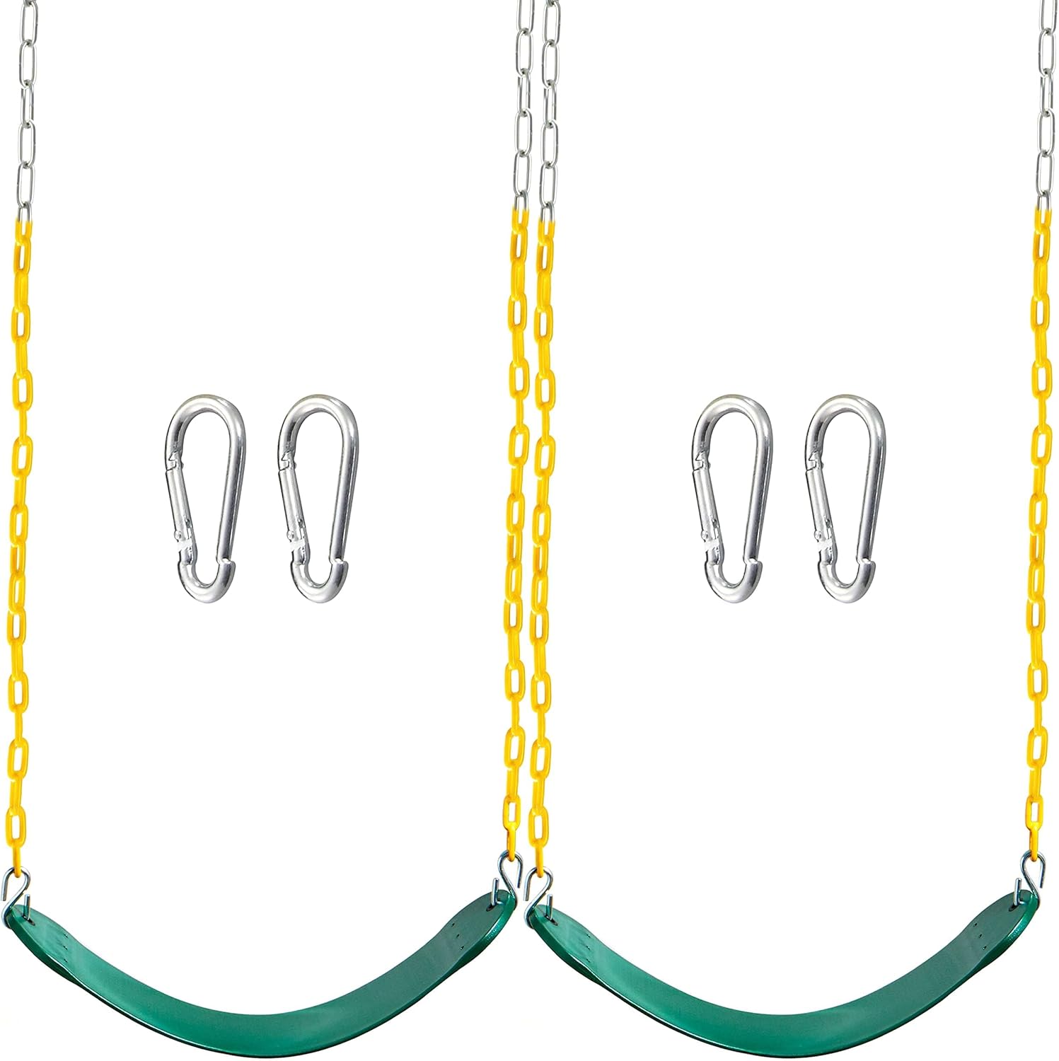 2 Pack Green Swing Seats Heavy Duty with 66" Chain, Swing Set Accessories Replacement with Snap Hooks for Kids
