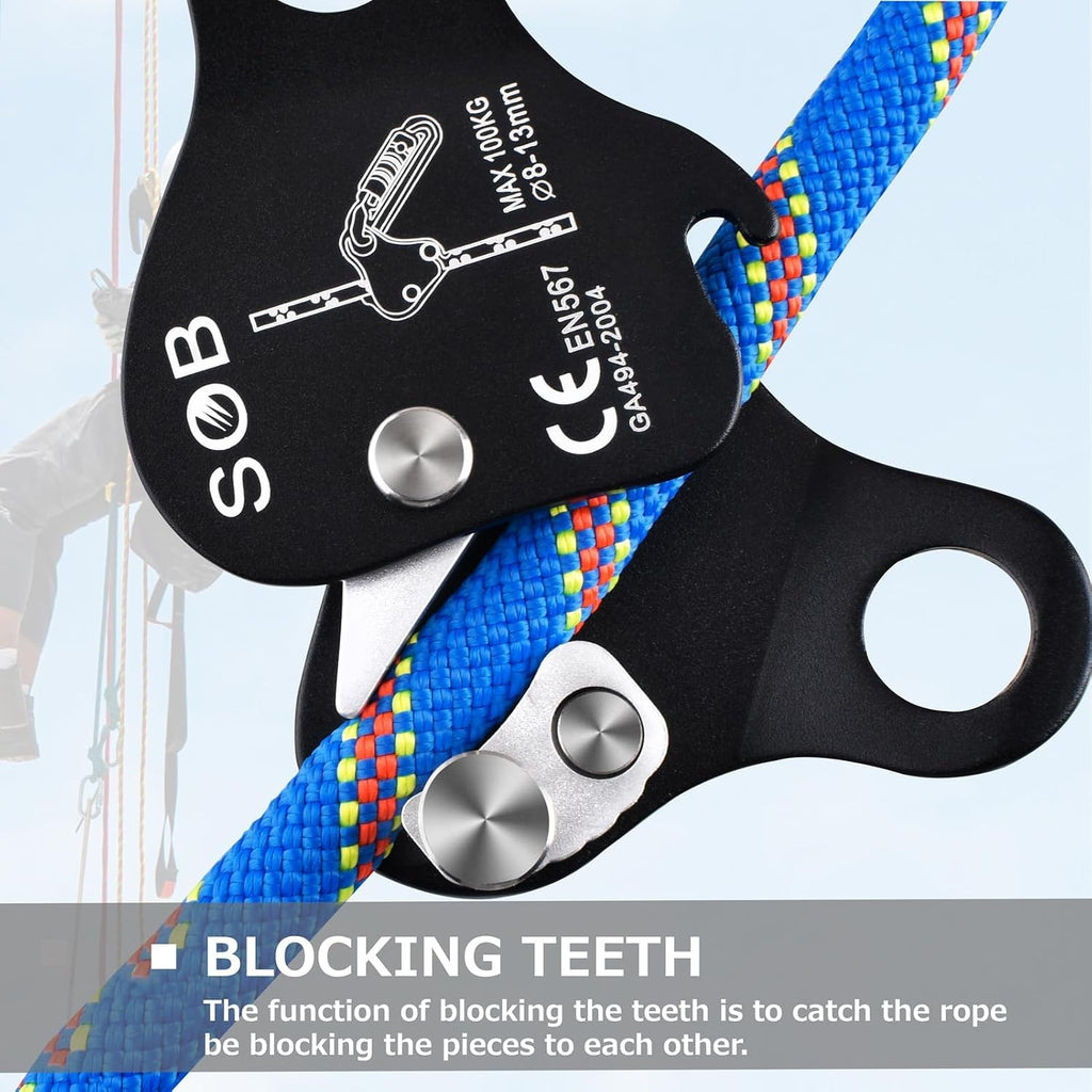 Climbing Descender Ascender Belay Device Self Locking Fall Protection Rappel Equipment Rope Grip for 8-13mm Rope for