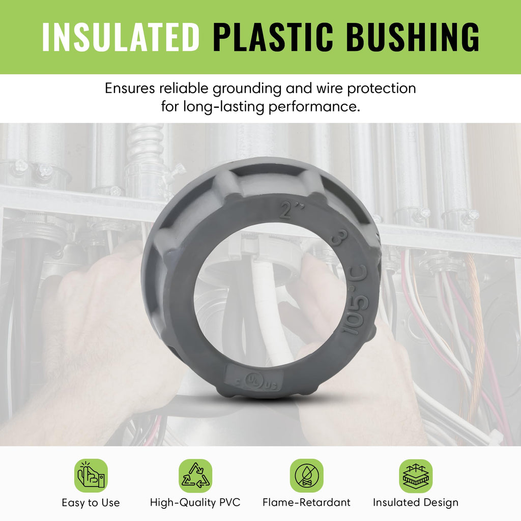 SELECT 30 Pack Insulated Plastic Bushing, 2 Inch Rigid PVC Electrical Bushing for Superior Grounding Performance, Fire Retardant Threaded Conduit Fittings
