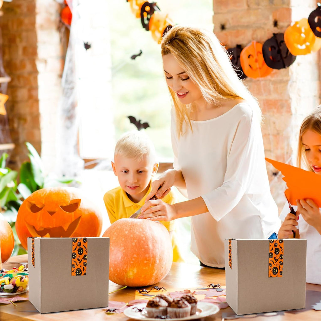 109 Yard Halloween Packing Tape Orange Black Pumpkin Bat Decorative Sticky Gift Wrapping Tape for DIY Crafts Small