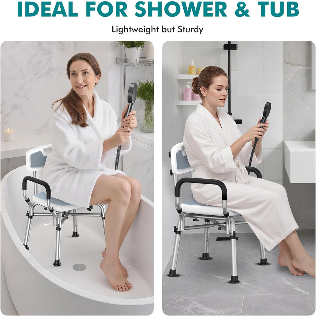 Shower Chair with Removable Arms and Back for Elderly & Disabled, 550 lbs Shower Chair for Inside Shower, 6-Height