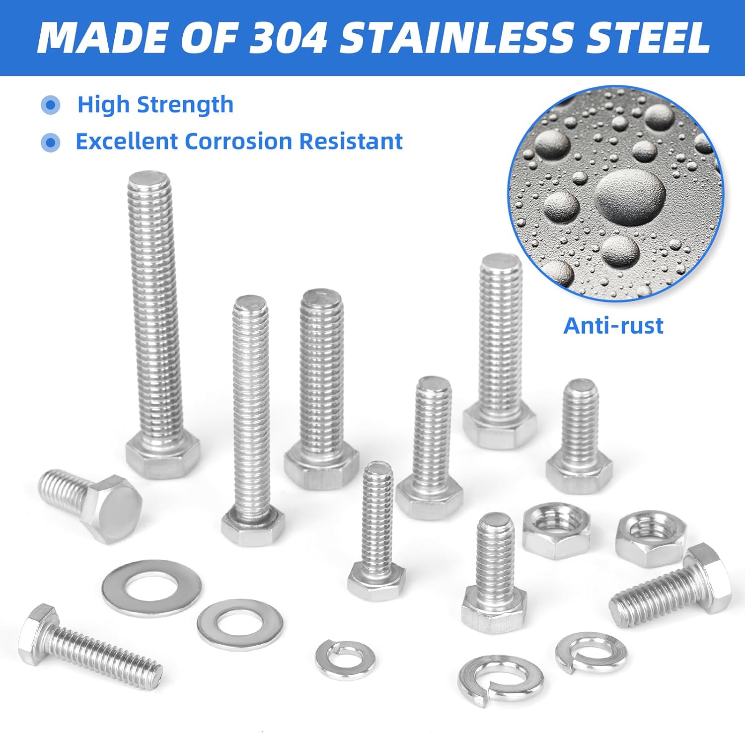 252Pcs Hex Bolts and Nuts Assortment Kit, 1/4-20, 5/16-18, 3/8-16 Assorted Bolts Nuts and Washers Kit, 304 Stainless