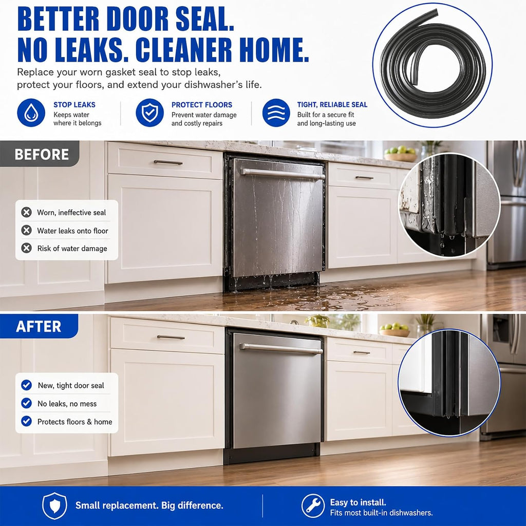 WPW10509257 Dishwasher Door Seal Replacement for Whirlpool, Kenmore, KitchenAid, Maytag - Replaces W10082795, PS5573867, WPW10509257VP, PS11755809