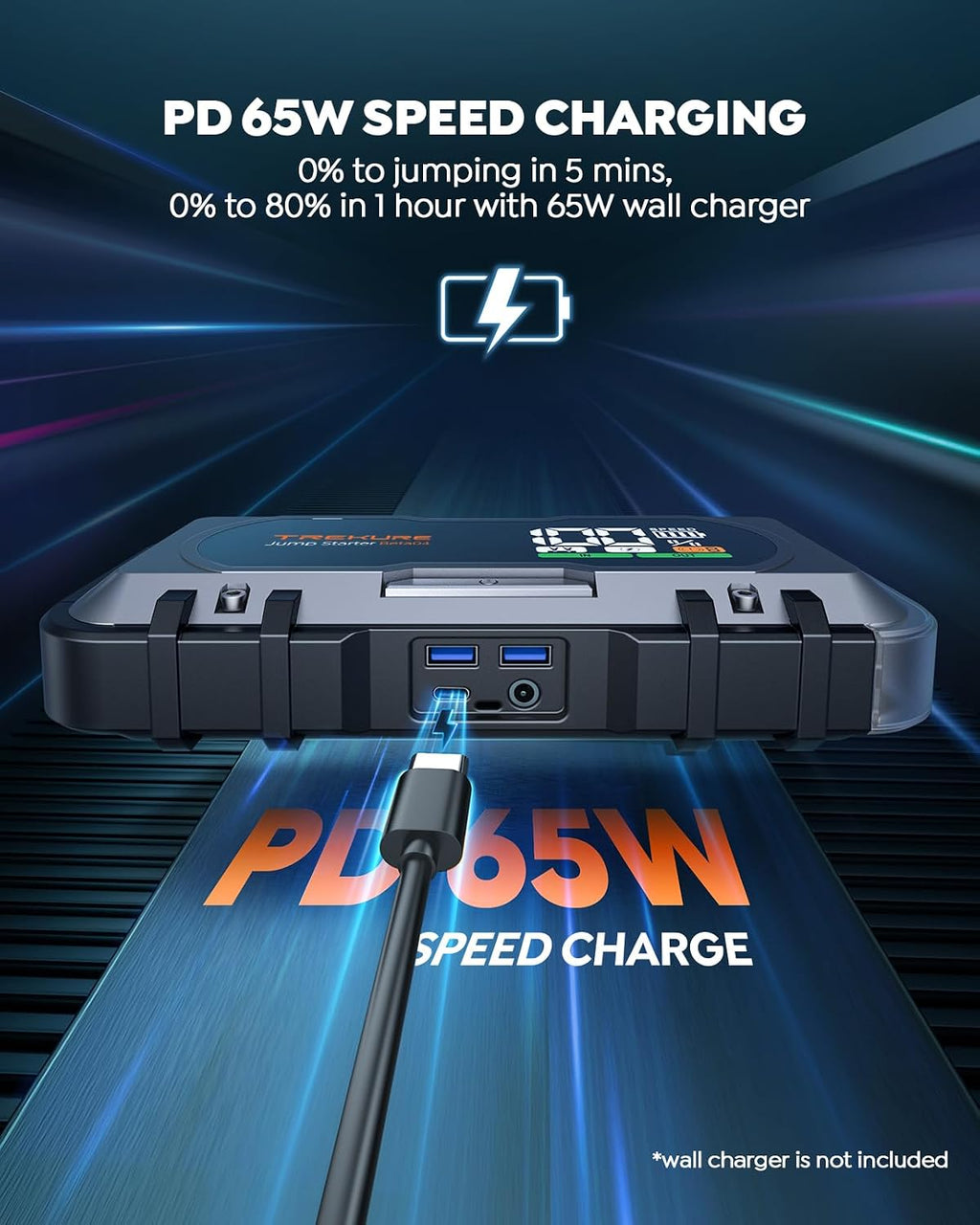 8000A Car Battery Jump Starter, Battery Jumper Starter Portable (All Gas/12L Diesel), 27000mAh 65W Charging Jump Box