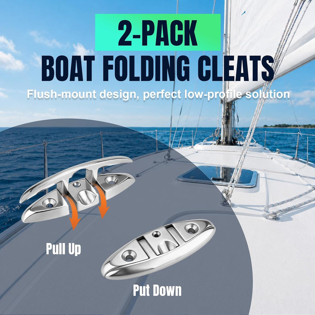 2-Pack 316 Stainless Steel Folding Flip-Up Boat Dock Cleats