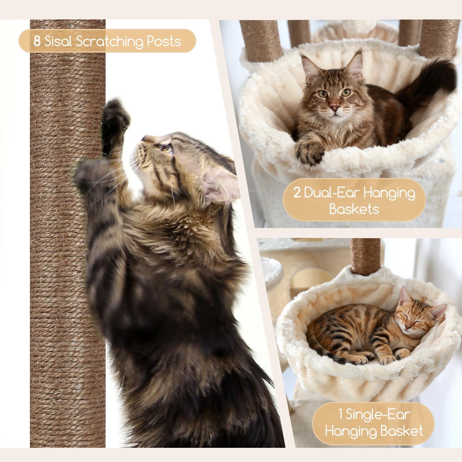 Extra Large Cat Tree Tower, 82in Tall Heavy Duty Cat Tree for Indoor Cats Large Adult Big Cat Tower with 8 Scratching