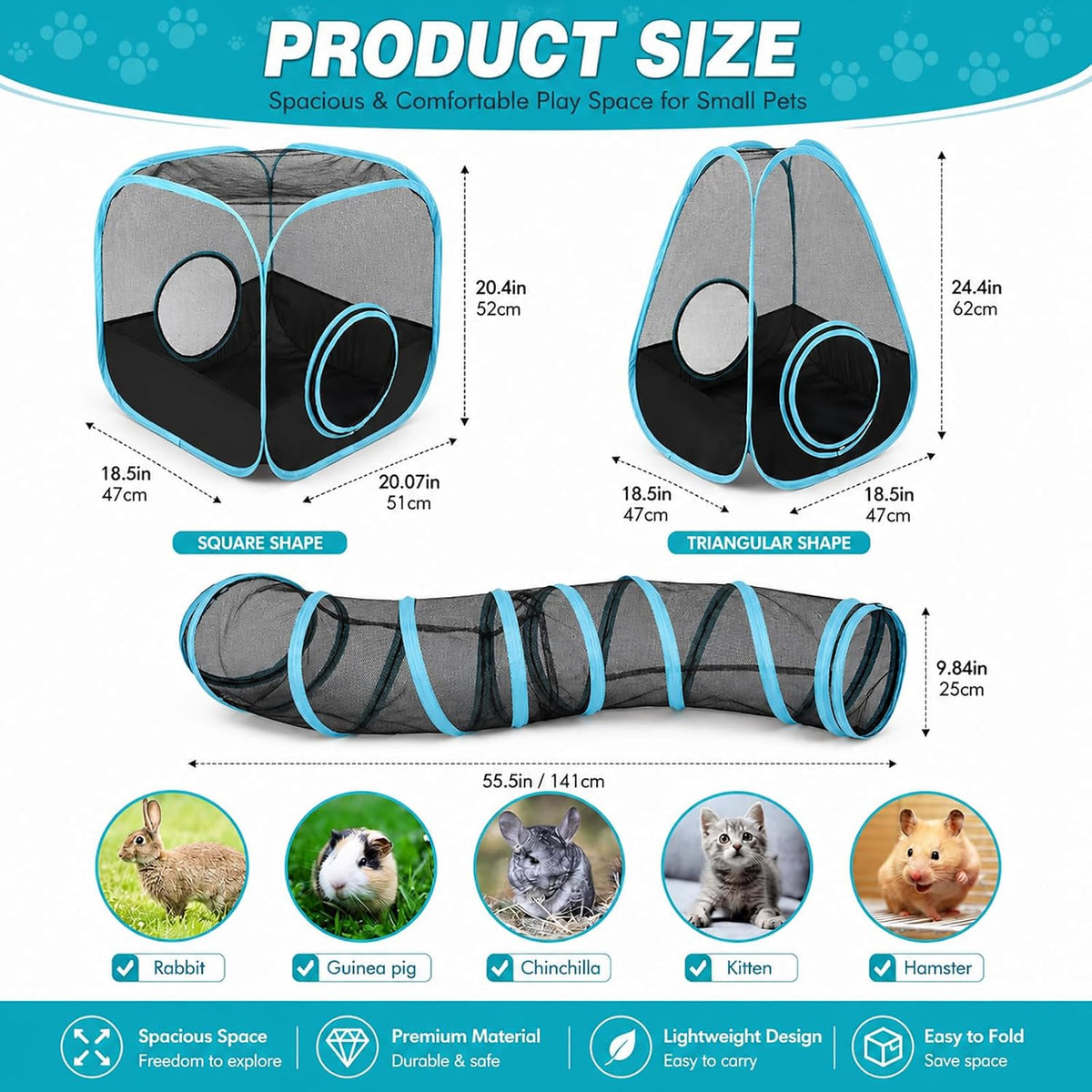 Rabbit Playpen with Tunnel, Bunny Tunnel Tent for Indoor Rabbits