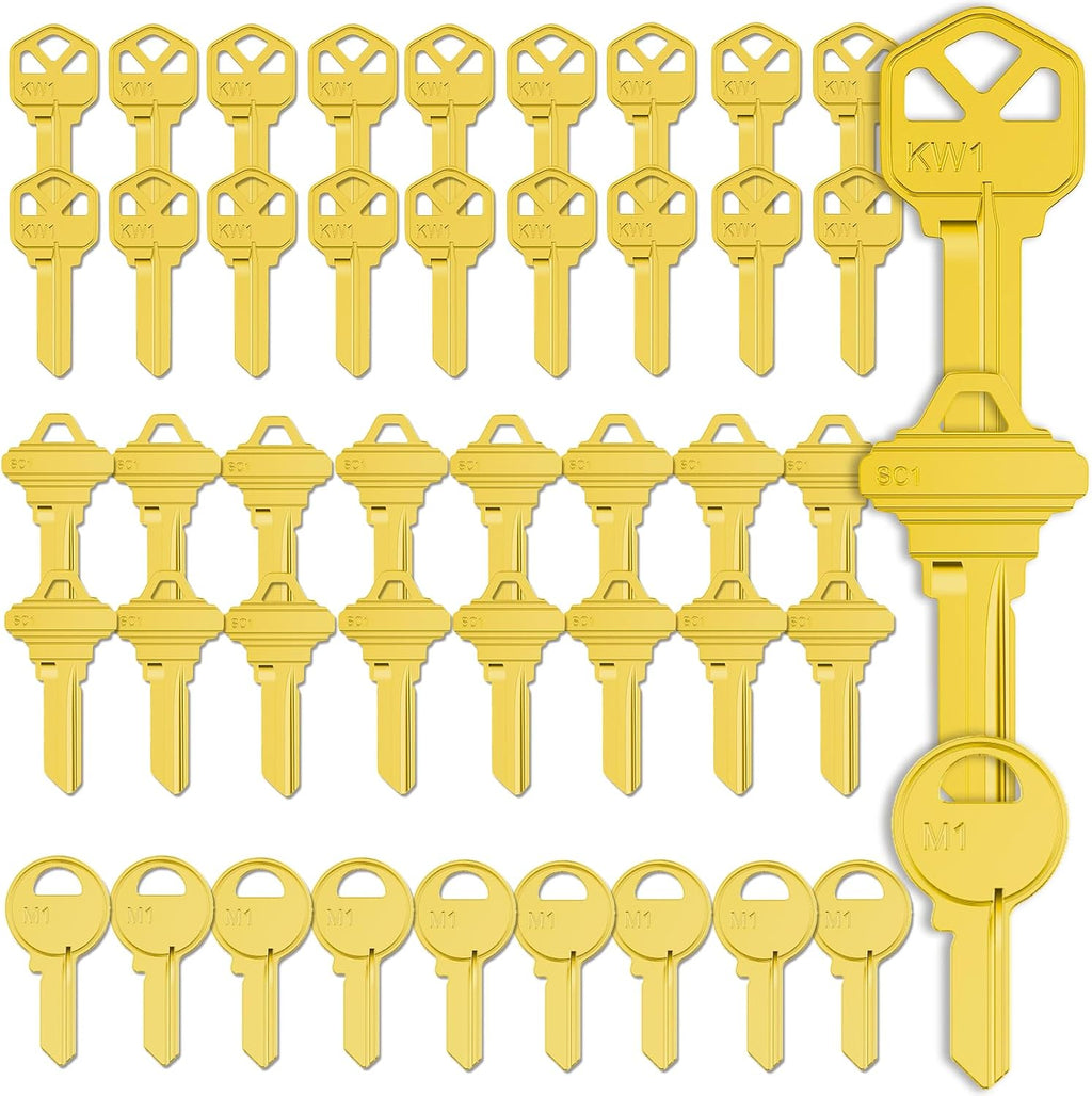 Key Blanks in Premium Quality Brass Assortment | Uncut Key Blanks 20 KW1, 20 SC1, 10 M1 for Home and Professional Use