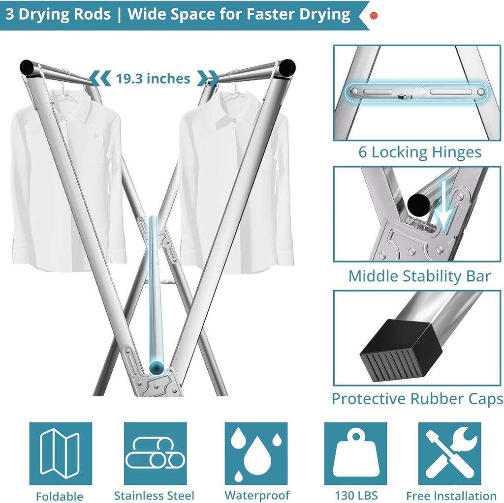79" Clothes Drying Rack, Drying Rack Clothing Folding Indoor Outdoor | Heavy Duty Stainless Steel Laundry Rack