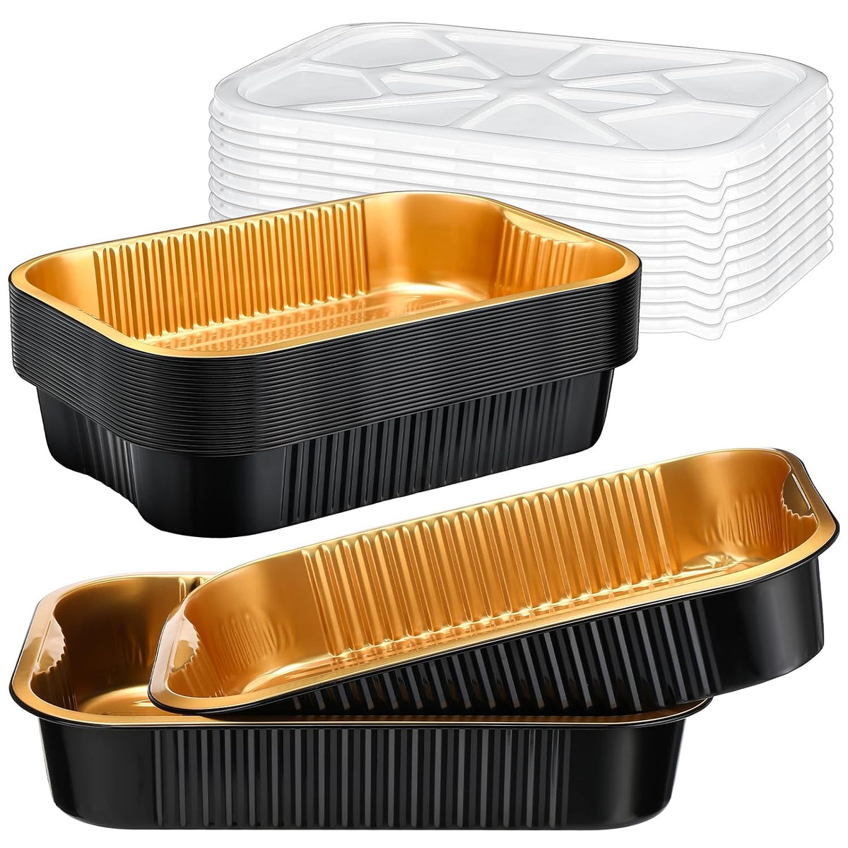20 Set Heavy Duty Aluminum Foil Pans with Lids 9x13, Black Gold