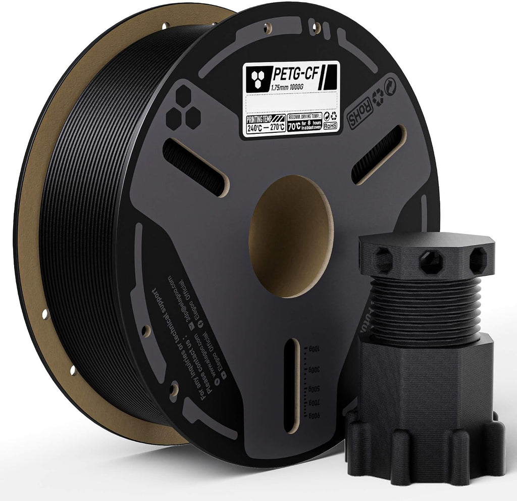 PETG-CF 3D Printer Filament 1.75mm Black 1KG | High-Strength, Rigid Carbon Fiber PETG, Abrasion-Resistant for