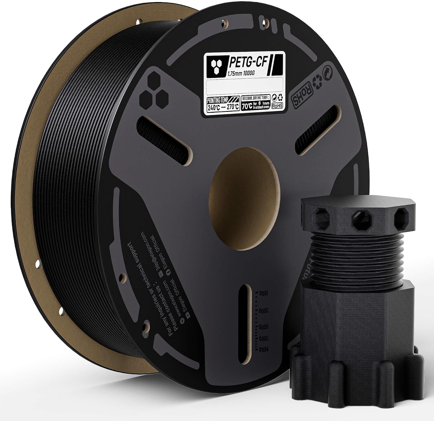 PETG-CF 3D Printer Filament 1.75mm Black 1KG | High-Strength, Rigid Carbon Fiber PETG, Abrasion-Resistant for