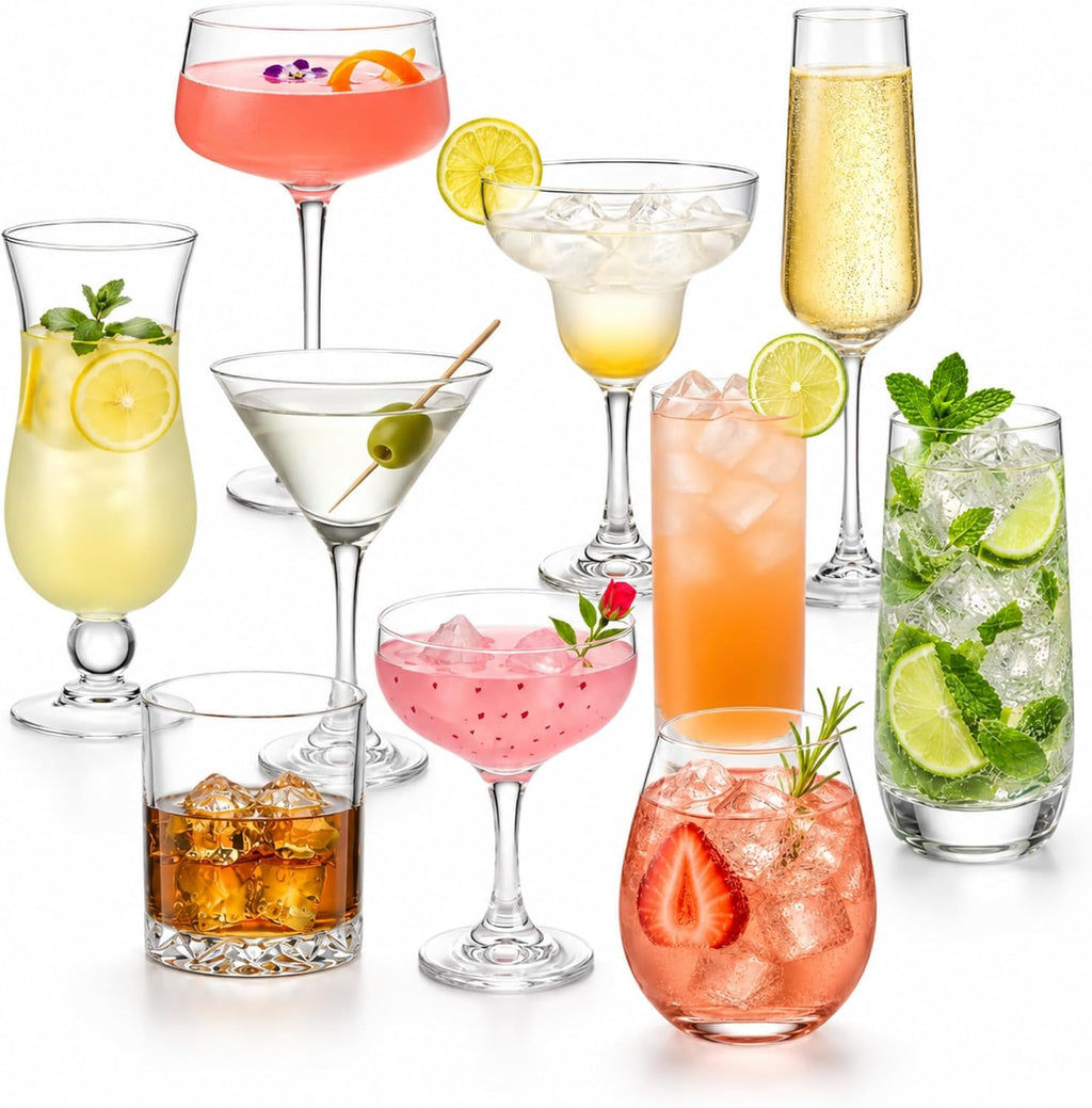 10 Set Cocktail Glasses Mixed Drinkware,10-piece Complete Set
